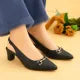 Metro Women Block Heel Slingback Shoes High Quality Buckle