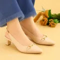 Metro Women Block Heel Slingback Shoes High Quality Buckle