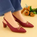 Metro Women Block Heel Slingback Shoes High Quality Buckle